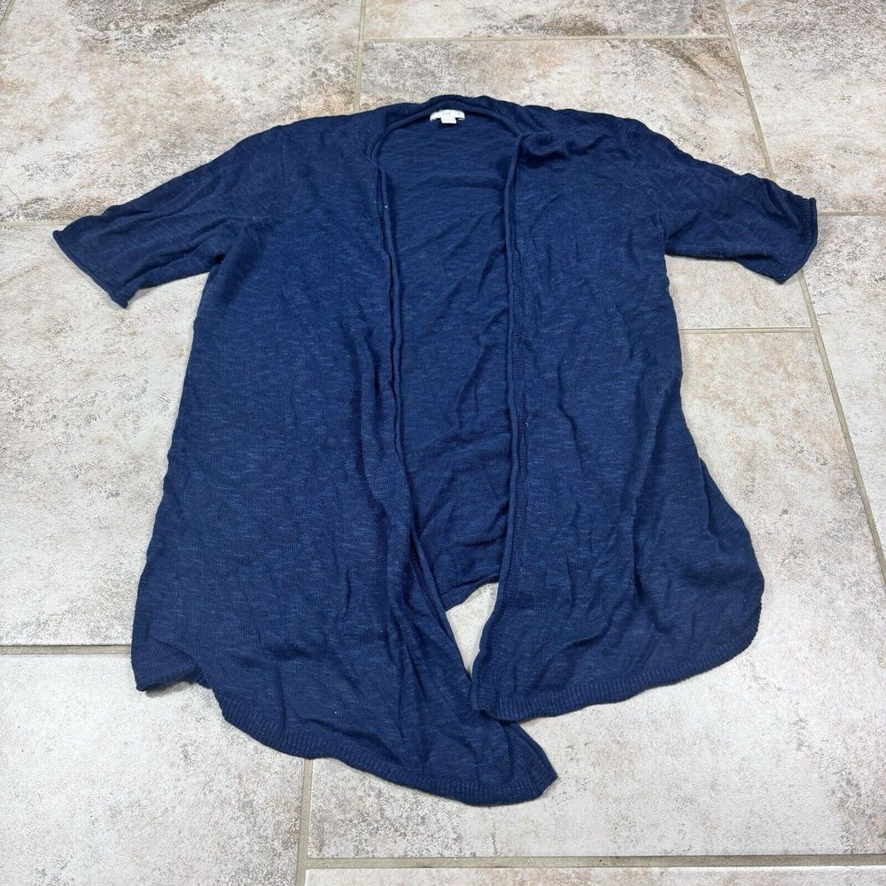 J Jill Cardigan Womens Small Blue Linen 3/4 Sleeve Pockets Sweater